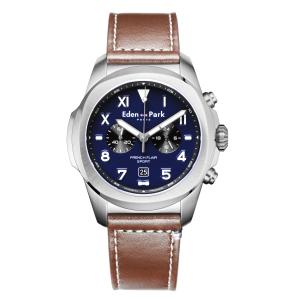 Montre homme Sport en Cuir Marron 43 mm bleu