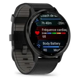 Montre connectée Venu 3, Gray avec bracelet cuir noir