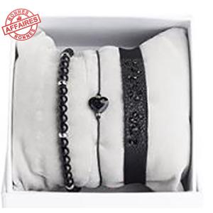 Coffret bracelets Strass Box Medley Cœur - noir