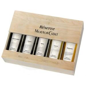 Caisse bois vin rouge Réserve Mouton Cadet 5 bles panachées
