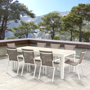 Ensemble de jardin Tulum alu blanc + 8 fauteuils
