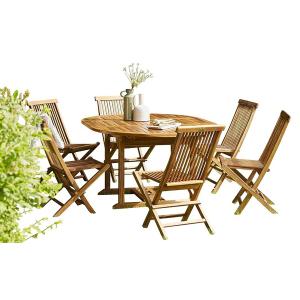Salon de jardin Sofia ovale Teck huilé T4/8+ 6 chaises