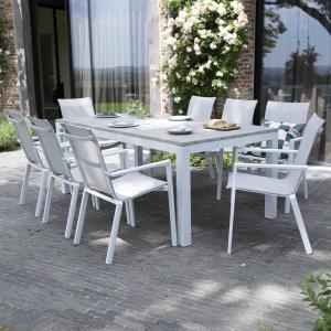 Ensemble de jardin Tampa alu blanc + 8 fauteuils