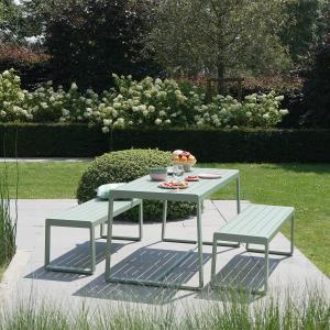 Ensemble de jardin RIO table  + 2 bancs vert d'eau